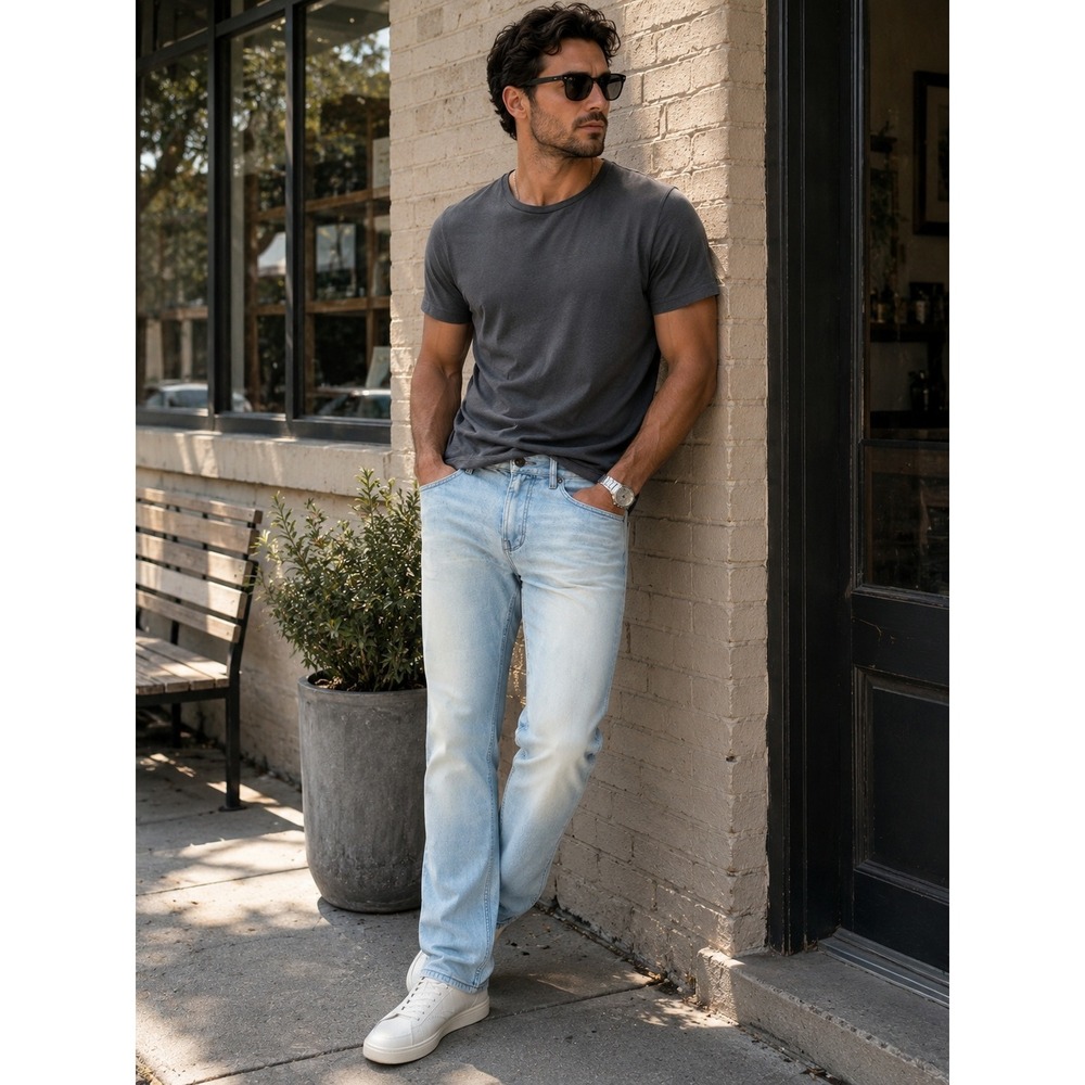 Buffalo David Bitton Driven Straight Leg Jeans | Men's 33x32 Light Wash Denim - Picture 1 of 12